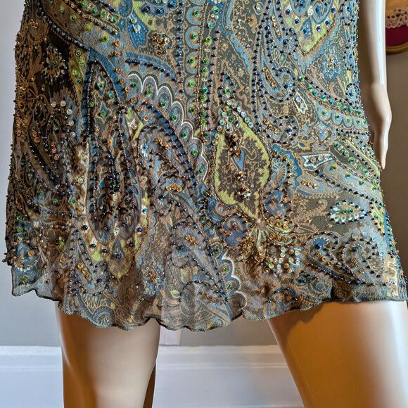 Vintage Y2K Georgiou Studios Silk Mini Dress Beaded Sequin Whimsigoth Party 2 - Picture 7 of 15